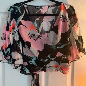 Express flowy floral open back top